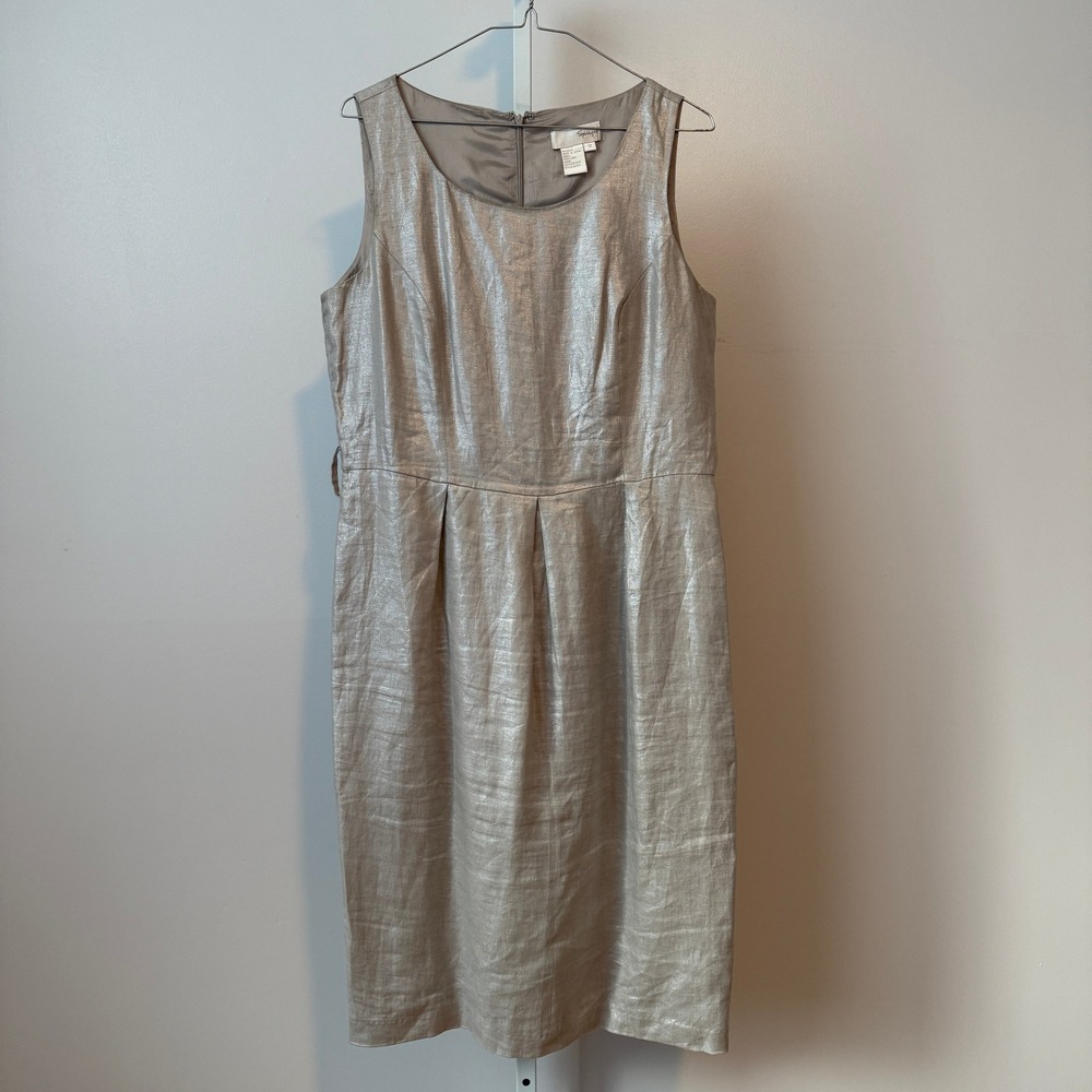 Spiegel‎ Women Linen Blend Sheath Dress Metallic Champagne Size 12